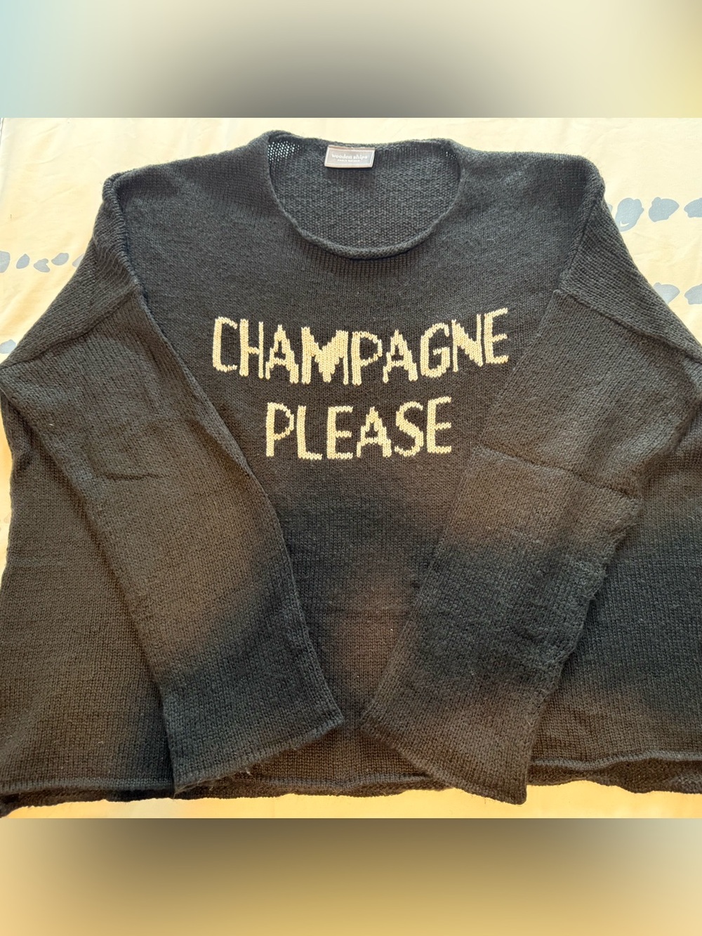 Wooden Ships Black Sweater with Beige 'CHAMPAGNE PLEASE' XL